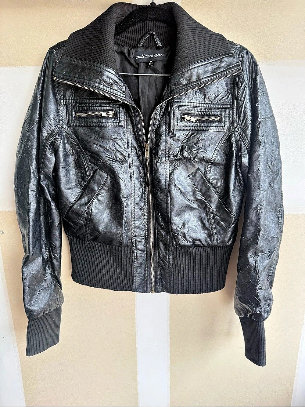 Ambiance Apparel Black Moto Jacket Size Medium